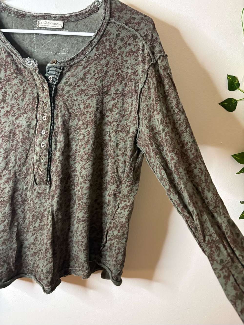 We The Free Olive Green Floral Henley Long Sleeve Top - Picture 5 of 7